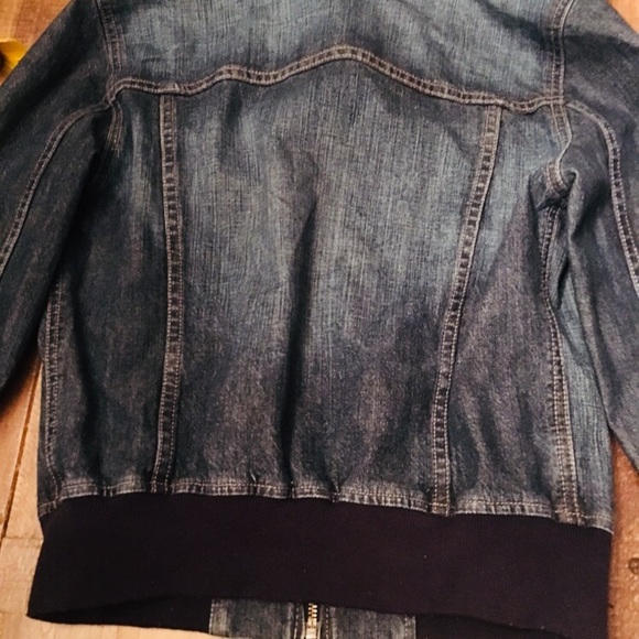 李Nordstrom Halogen Denim Bomber Jacket Medium - Picture 6 of 7